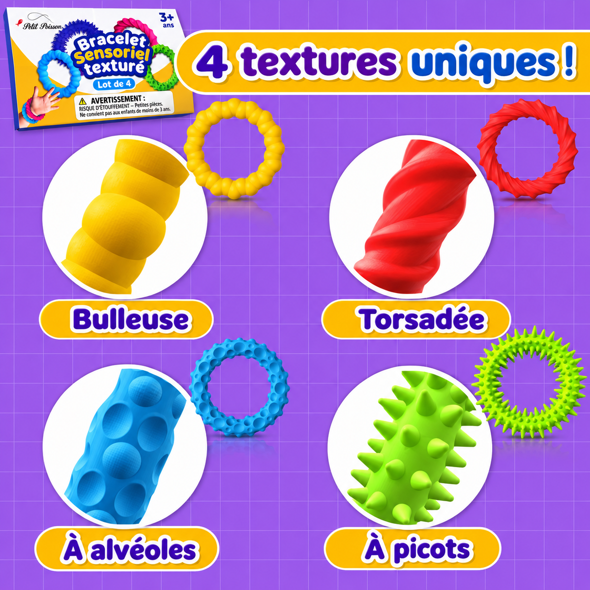 Bracelets sensoriels aux quatre textures
