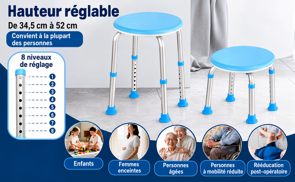 Tabouret de douche a hauteur reglable