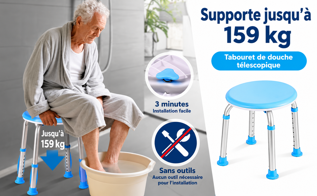 Tabouret de douche telescopique 159 kg