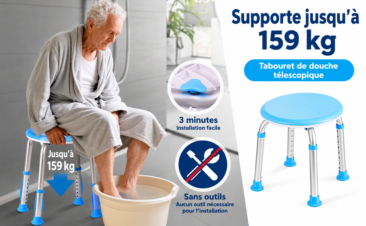 Tabouret de douche telescopique 159 kg