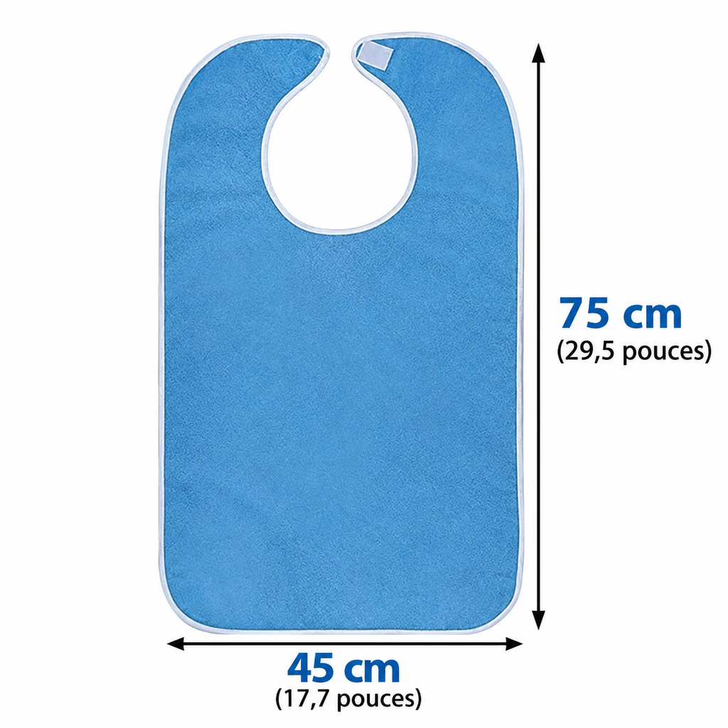 bavoir pour adulte bleu sur page blanche